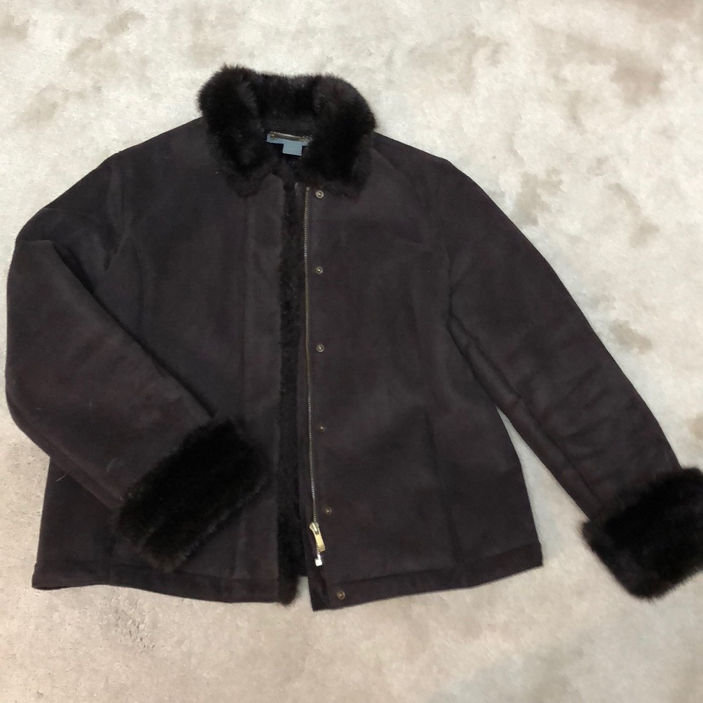 Ann Taylor fur lined and trimmed, suede coat